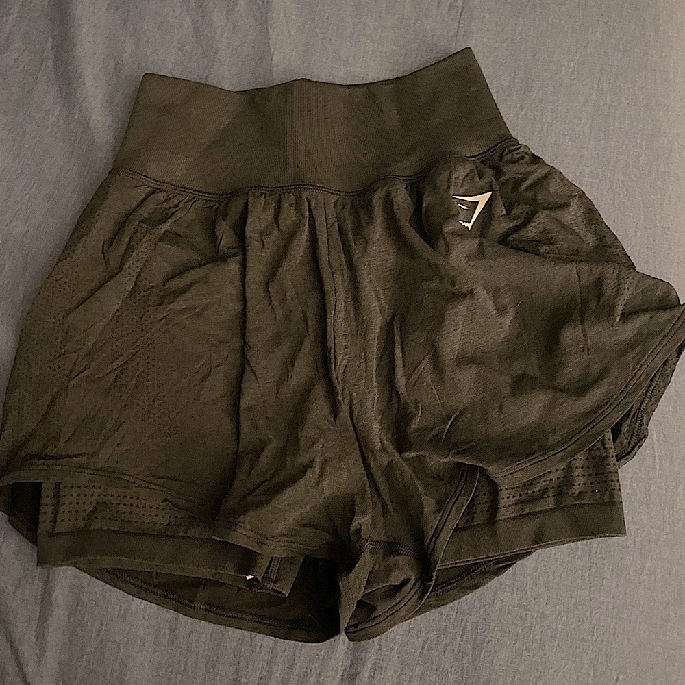 Gymshark running shorts cotton loose fabric with spandex underneath for support